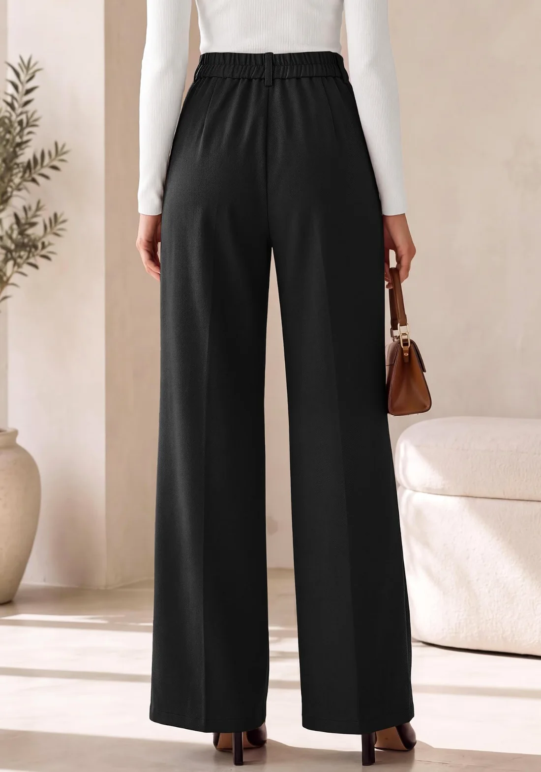 KIRUNDO Tailored Wide Leg Dress Pants in Black, view 3