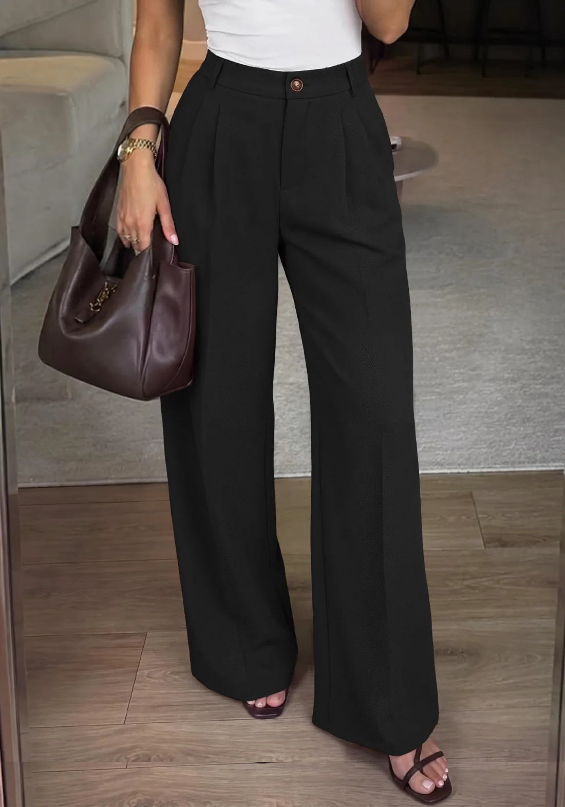 KIRUNDO Tailored Wide Leg Dress Pants in Black, view 6