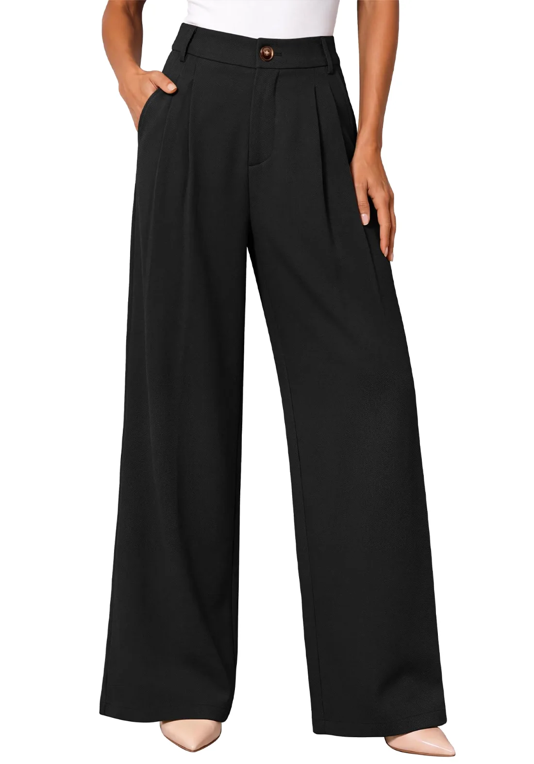 KIRUNDO Tailored Wide Leg Dress Pants in Black