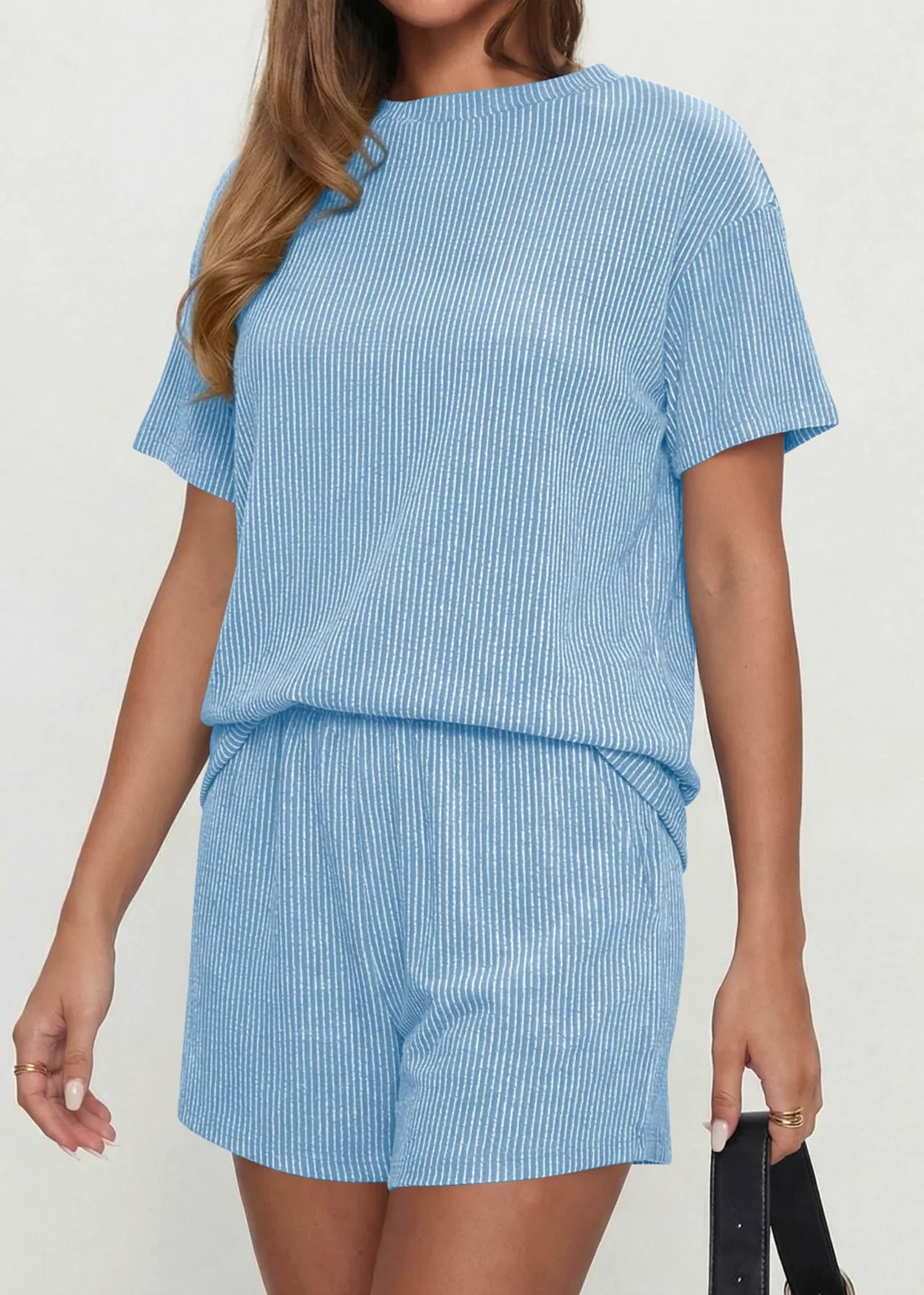KIRUNDO Textured Tee and Shorts Set in Light Blue, view 6