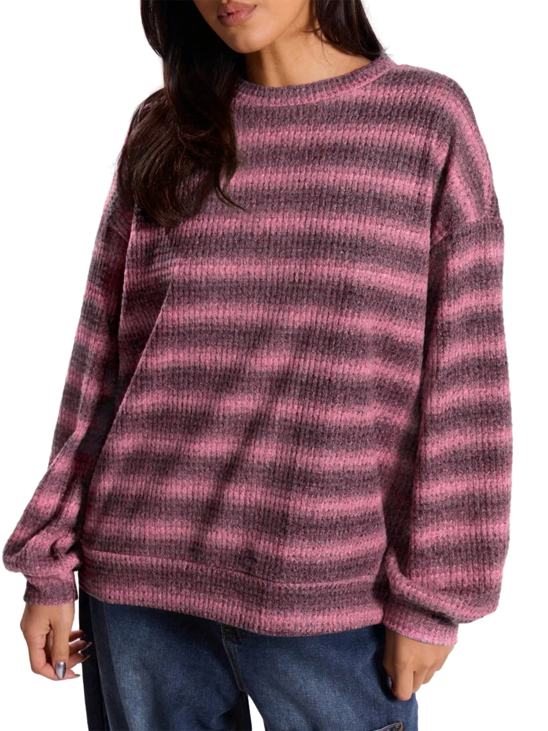 KIRUNDO Waffle Knit Striped Sweater in Pink