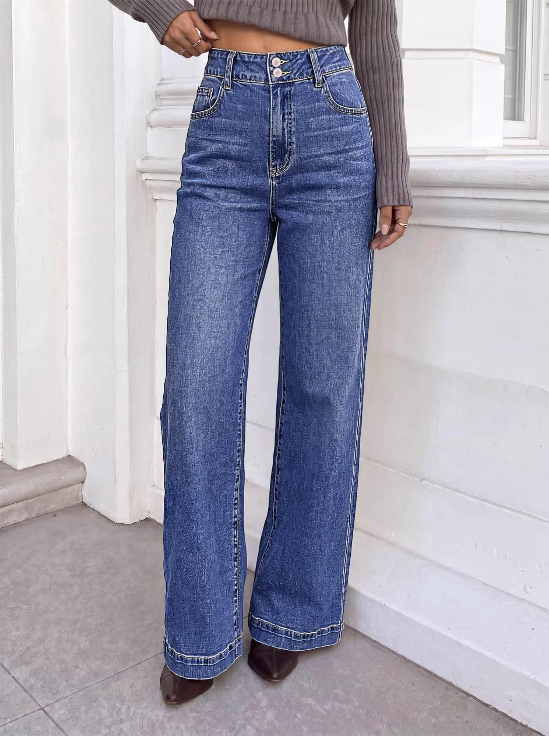 KIRUNDO Wide Leg High-Waist Jeans in Blue, view 5