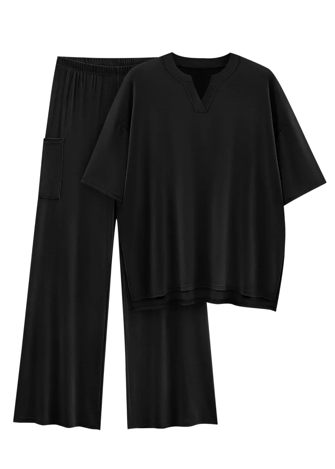 KIRUNDO Wide Leg Tee Lounge Set in Black
