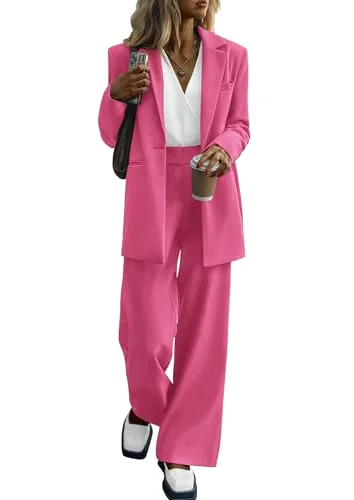 KIRUNDO Wide Leg Pant Suit Set in Rose Red