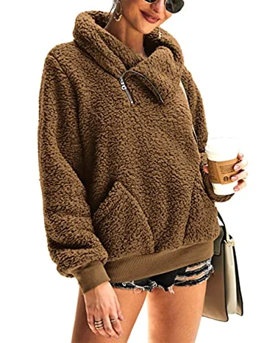 KIRUNDO Sherpa Fleece Sweatshirt in Brown