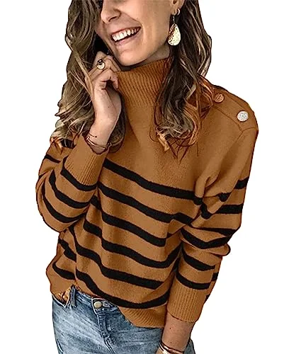 KIRUNDO Striped Turtleneck Sweater in Khaki