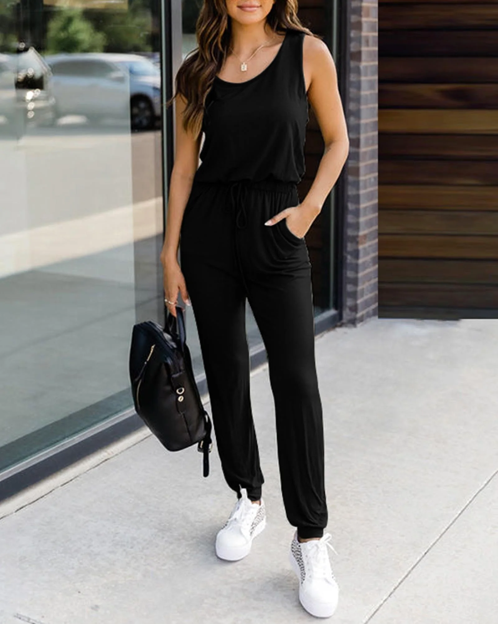 KIRUNDO Sleeveless Drawstring Jogger Jumpsuit