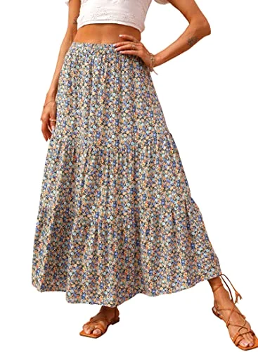 KIRUNDO Floral Boho Skirt in Navy