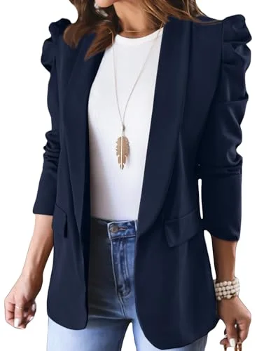 KIRUNDO Puff Sleeve Blazer in Dark Blue