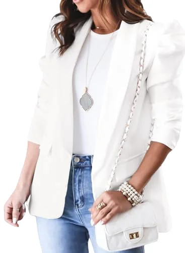 KIRUNDO Puff Sleeve Blazer in White